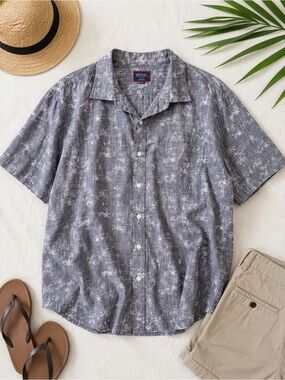 UNTUCKit Rivata Gray Tropical Palm Print Cotton Short Sleeve Button Up Shirt 2XL